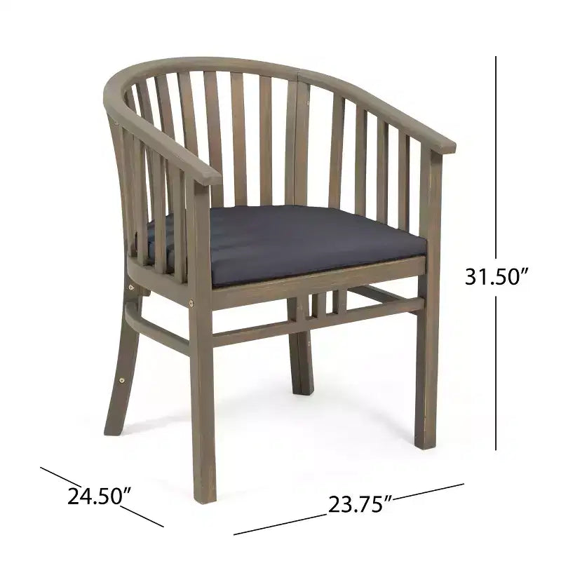 ModernLuxe Chaises de salle à manger d'extérieur, fauteuil d'appoint en bois d'acacia pour patio avec lattes incurvées, coussin résistant à l'eau - Lot de 2