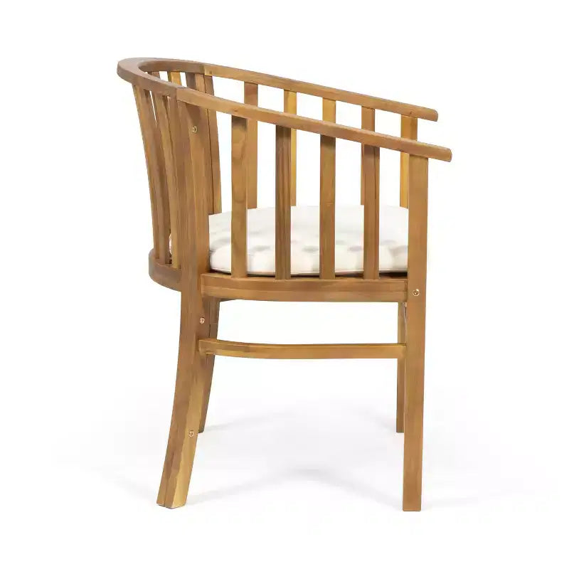 ModernLuxe Chaises de salle à manger d'extérieur, fauteuil d'appoint en bois d'acacia pour patio avec lattes incurvées, coussin résistant à l'eau - Lot de 2