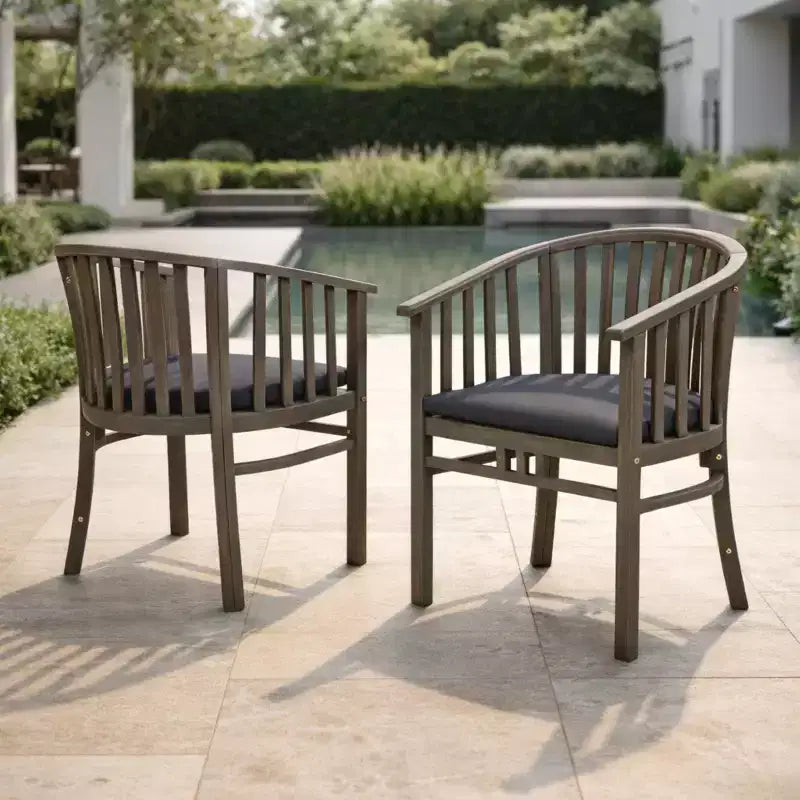 ModernLuxe Chaises de salle à manger d'extérieur, fauteuil d'appoint en bois d'acacia pour patio avec lattes incurvées, coussin résistant à l'eau - Lot de 2