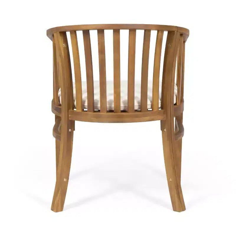 ModernLuxe Chaises de salle à manger d'extérieur, fauteuil d'appoint en bois d'acacia pour patio avec lattes incurvées, coussin résistant à l'eau - Lot de 2