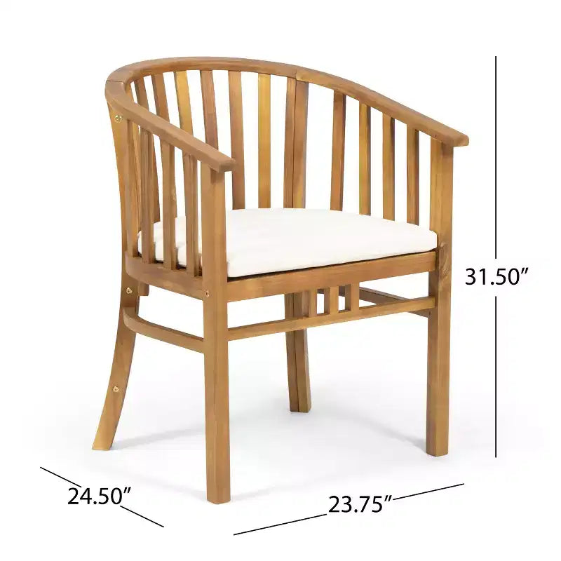 ModernLuxe Chaises de salle à manger d'extérieur, fauteuil d'appoint en bois d'acacia pour patio avec lattes incurvées, coussin résistant à l'eau - Lot de 2