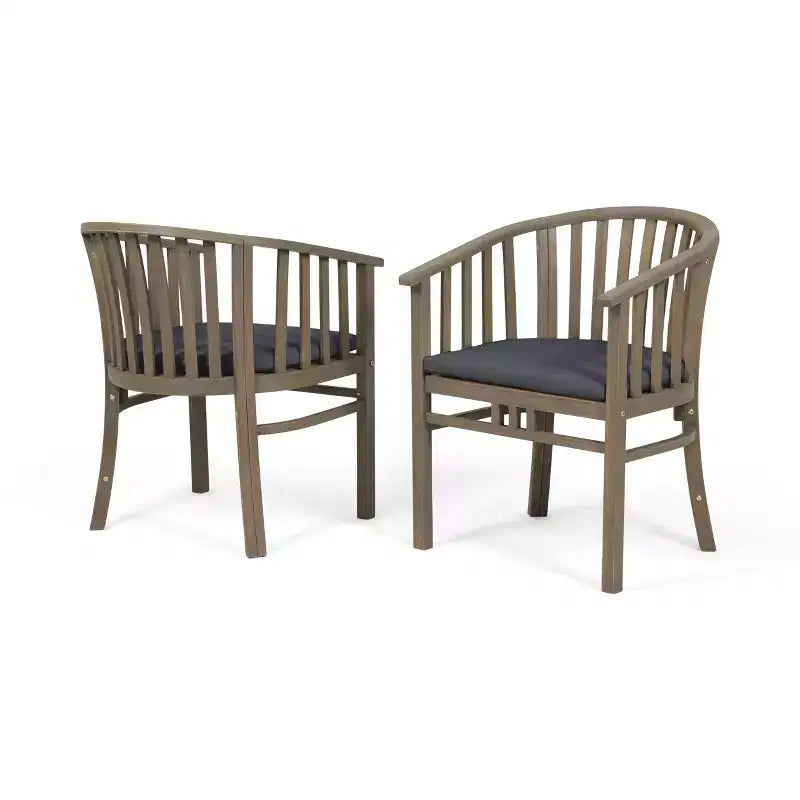 ModernLuxe Chaises de salle à manger d'extérieur, fauteuil d'appoint en bois d'acacia pour patio avec lattes incurvées, coussin résistant à l'eau - Lot de 2