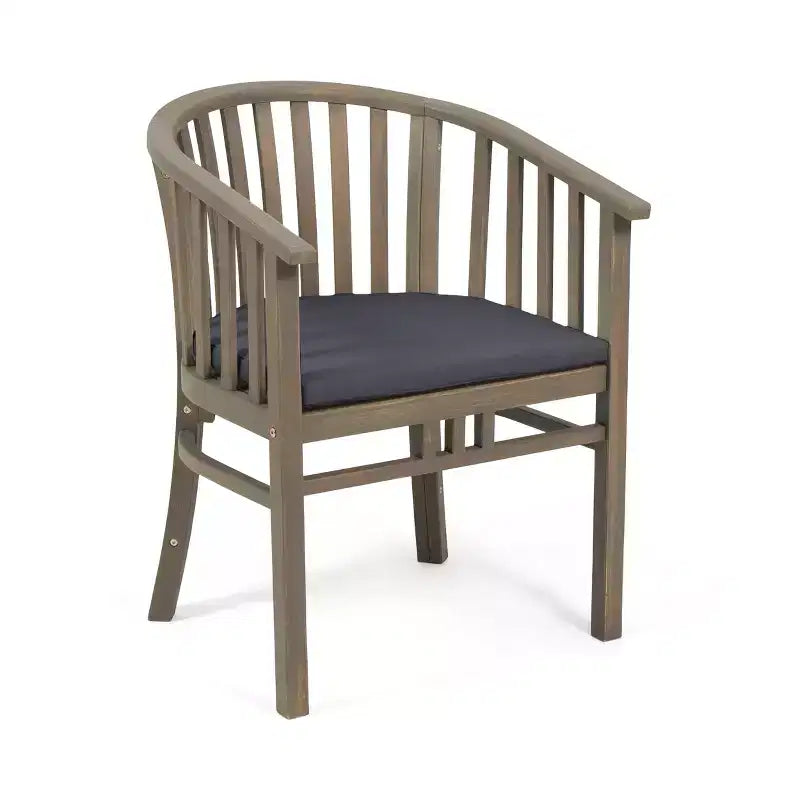 ModernLuxe Chaises de salle à manger d'extérieur, fauteuil d'appoint en bois d'acacia pour patio avec lattes incurvées, coussin résistant à l'eau - Lot de 2