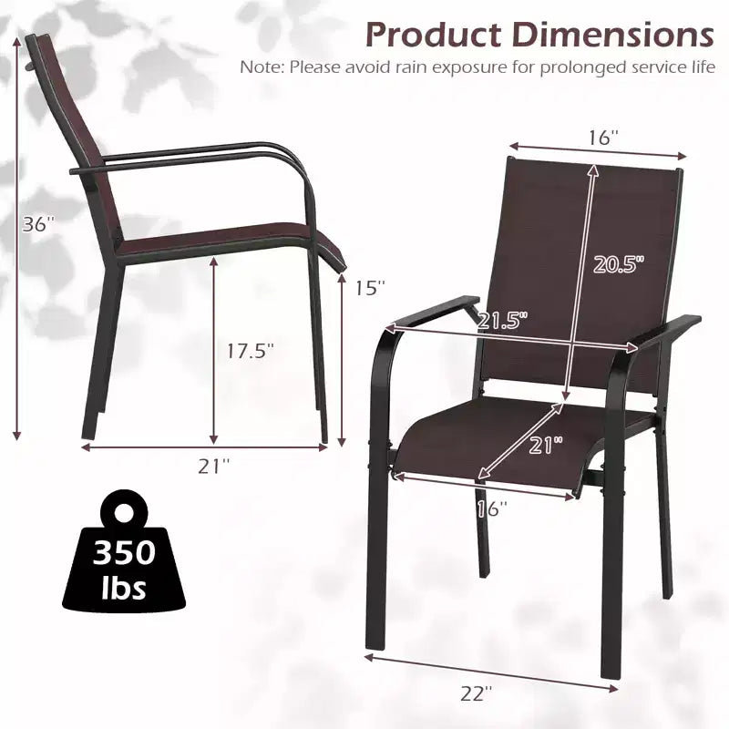 Chaises de salle à manger de patio Costway, ensemble de 4 fauteuils empilables d'extérieur avec dossier en métal