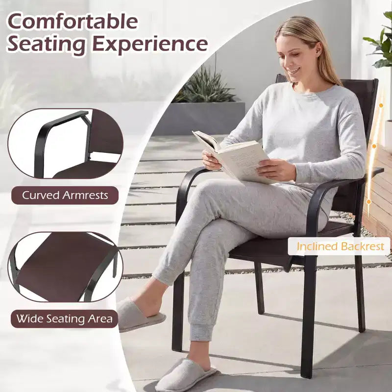 Chaises de salle à manger de patio Costway, ensemble de 4 fauteuils empilables d'extérieur avec dossier en métal