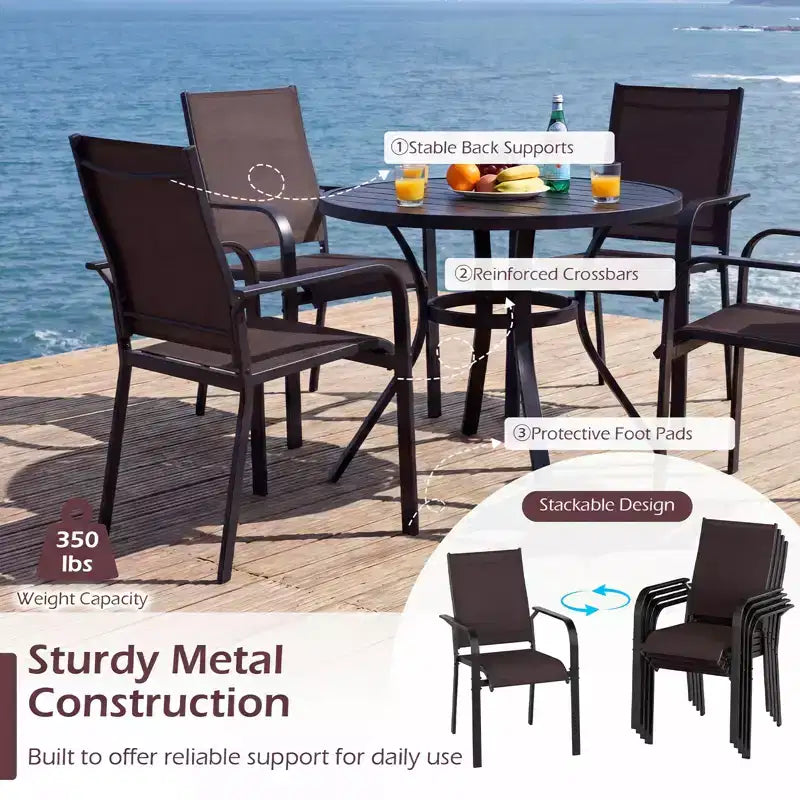 Chaises de salle à manger de patio Costway, ensemble de 4 fauteuils empilables d'extérieur avec dossier en métal