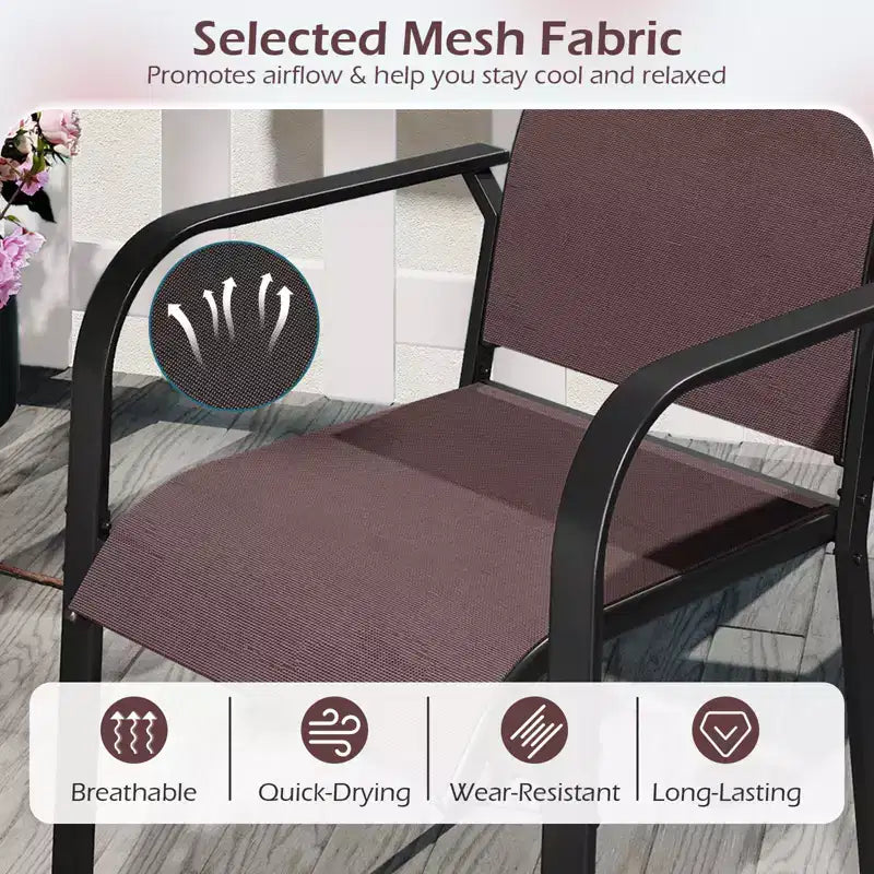 Chaises de salle à manger de patio Costway, ensemble de 4 fauteuils empilables d'extérieur avec dossier en métal