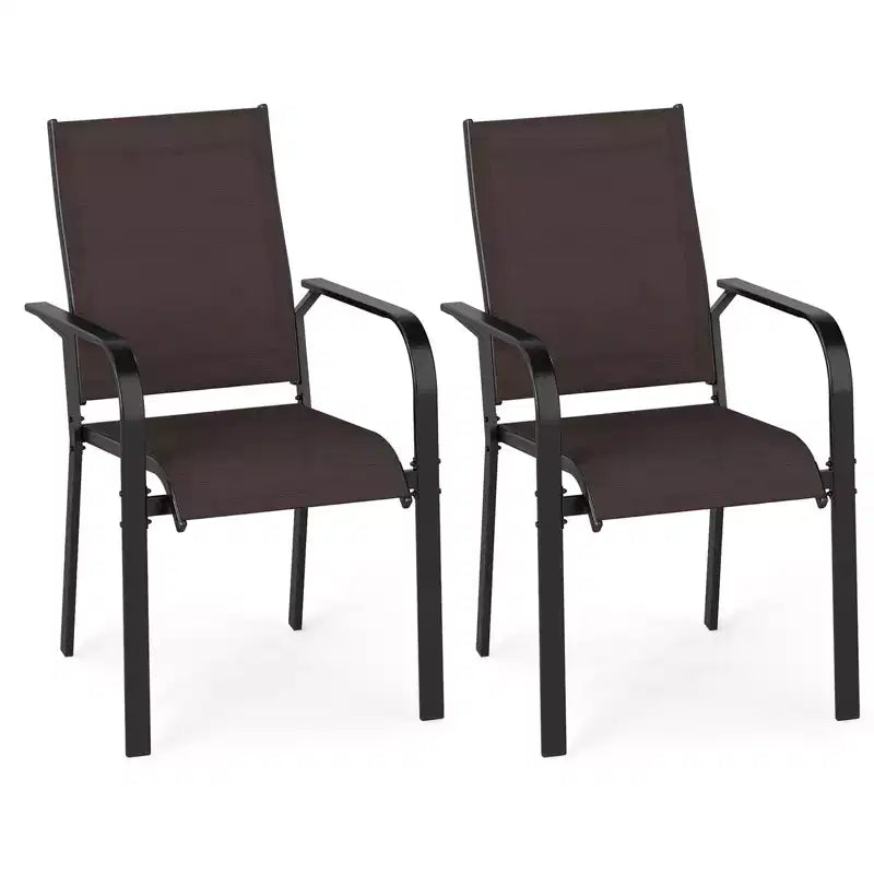 Chaises de salle à manger de patio Costway, ensemble de 4 fauteuils empilables d'extérieur avec dossier en métal