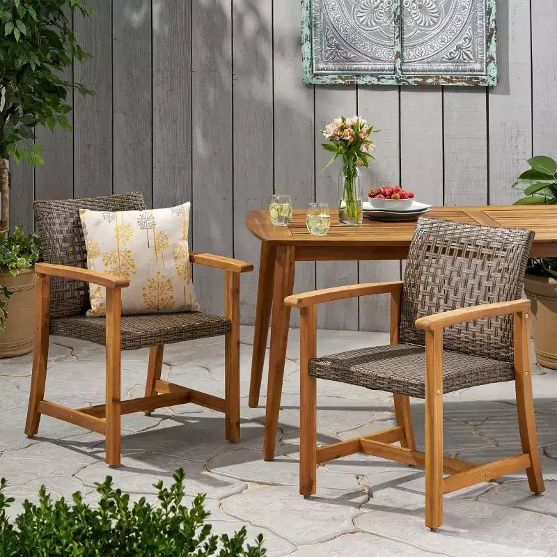 Fauteuil de salle à manger d'extérieur en bois, Chaises de salle à manger de patio en bois d'acacia, Sièges de jardin (Lot de 2)