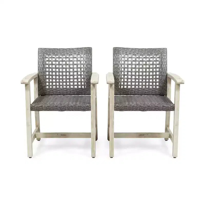 Outdoor Wooden Dining Armchair, Acacia Wood Patio Dining Chairs, Garden Seating (Set of 2)
