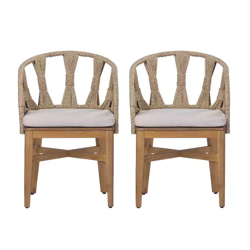 Christopher Knight Home Ken Chaises de salle à manger bohèmes en osier et bois d'acacia avec coussins (lot de 2)
