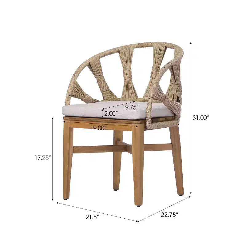 Christopher Knight Home Ken Chaises de salle à manger bohèmes en osier et bois d'acacia avec coussins (lot de 2)