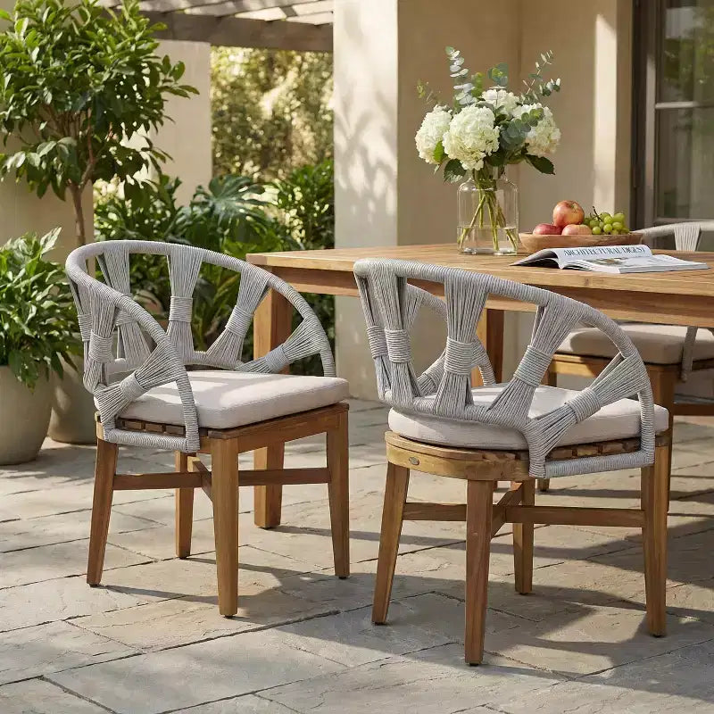 Christopher Knight Home Ken Chaises de salle à manger bohèmes en osier et bois d'acacia avec coussins (lot de 2)