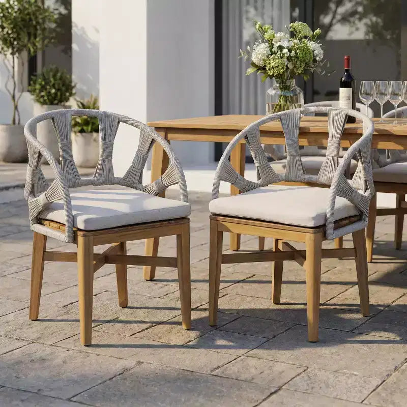 Christopher Knight Home Ken Boho Outdoor Acacia Wood Wicker Dining Chairs with Cushions (Set of 2)