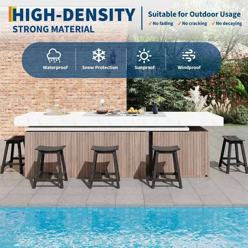 Tabouret de bar robuste et résistant aux intempéries Chaise de terrasse d'extérieur en PEHD à hauteur de comptoir avec repose-pieds, en résine durable pour balcon, terrasse, cuisine