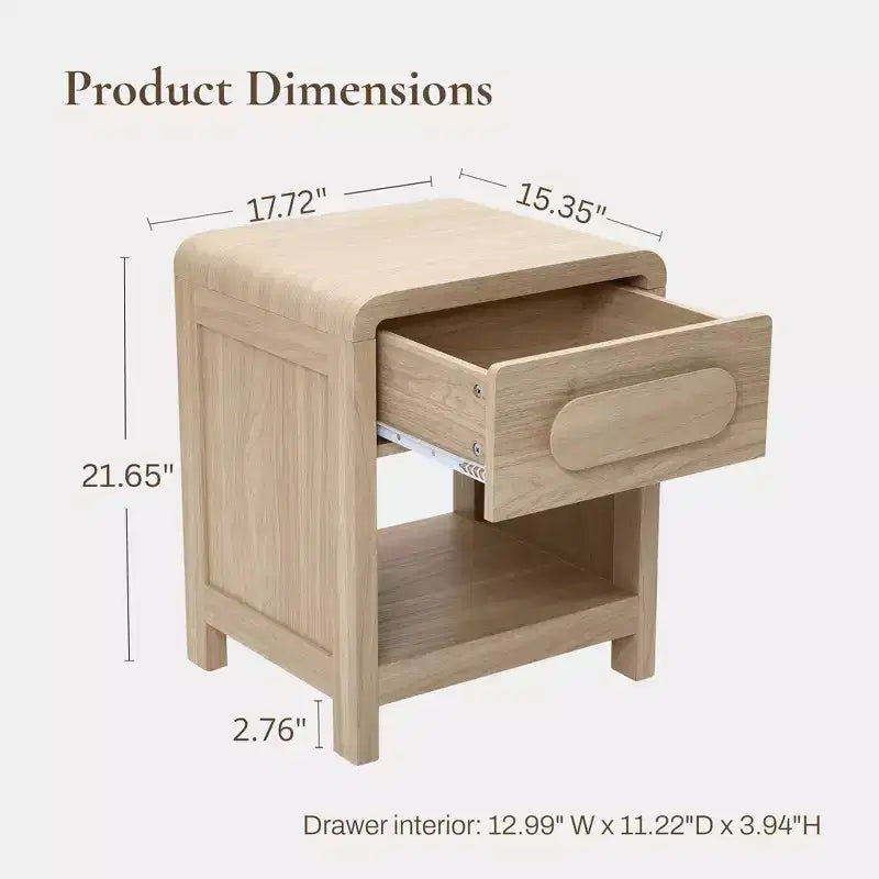 Table de chevet 55 cm avec tiroir et étagère ouverte – Finition bois clair, marron