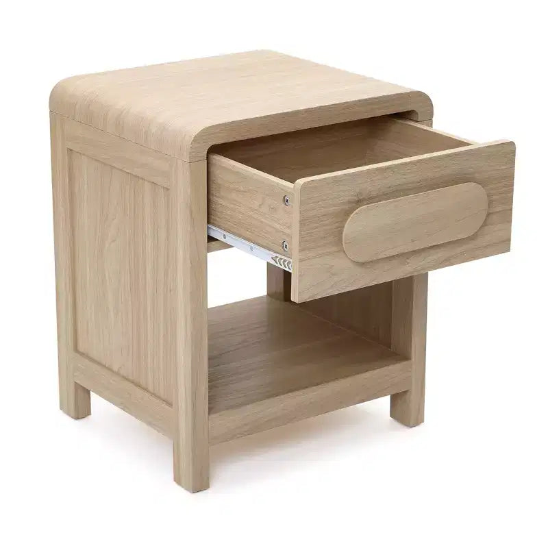 Table de chevet 55 cm avec tiroir et étagère ouverte – Finition bois clair, marron
