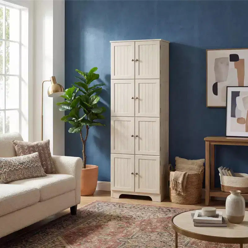 Meuble de rangement haut autoportant blanc de 183,9 cm – 8 portes et 4 étagères