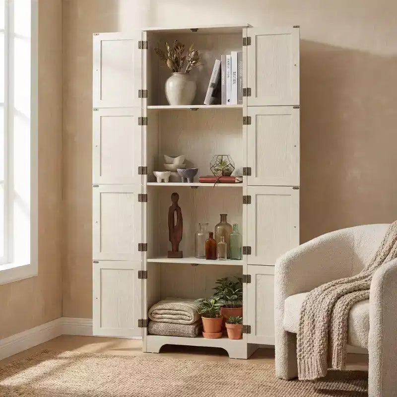 Meuble de rangement haut autoportant blanc de 183,9 cm – 8 portes et 4 étagères