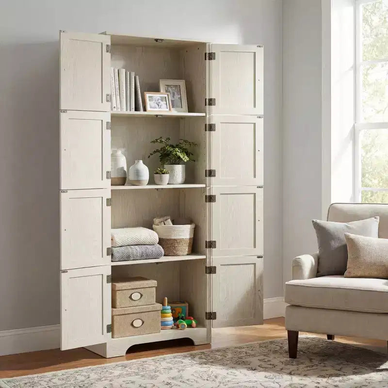Meuble de rangement haut autoportant blanc de 183,9 cm – 8 portes et 4 étagères