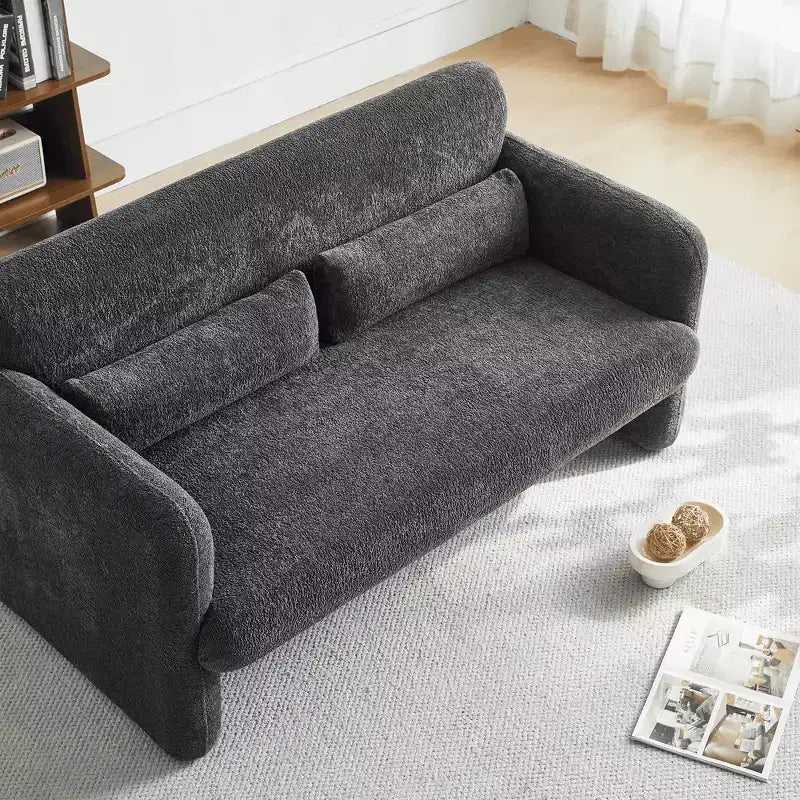 Canapé deux places en velours de 150 cm – Lit gigogne, coussins de soutien et poches latérales, sans outils