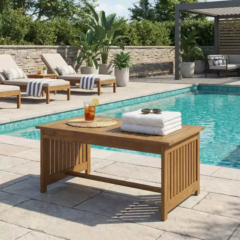 JVNOXK 40 Acacia Wood Outdoor Coffee Table, Brown Patina Finish