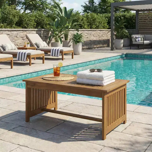 JVNOXK 40 Acacia Wood Outdoor Coffee Table, Brown Patina Finish