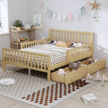 Full Wood Platform Bed with Guardrails and 2 Storage Drawers, Natural