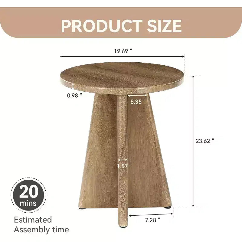 Table d'appoint de style rustique, ronde (49,5 cm) – Piètement sculptural, Chêne clair, Petits espaces