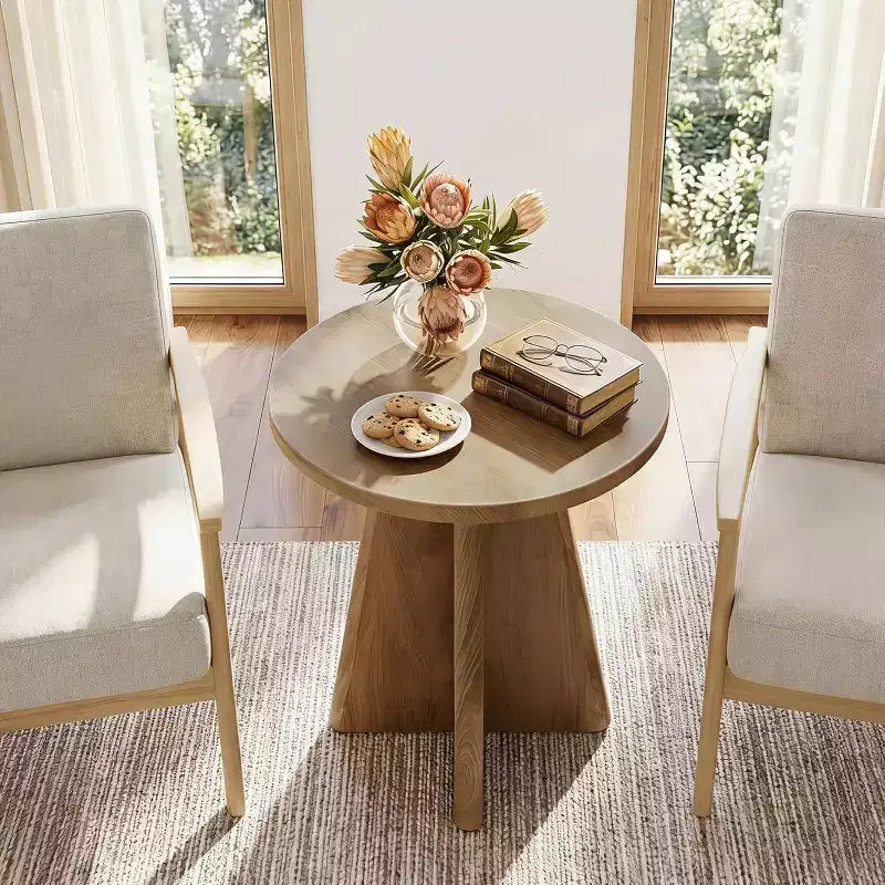 Table d'appoint de style rustique, ronde (49,5 cm) – Piètement sculptural, Chêne clair, Petits espaces