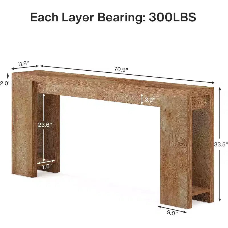 Table d'appoint en bois de ferme – Table de chevet rustique avec rangement, 70,87 po (L), Marron