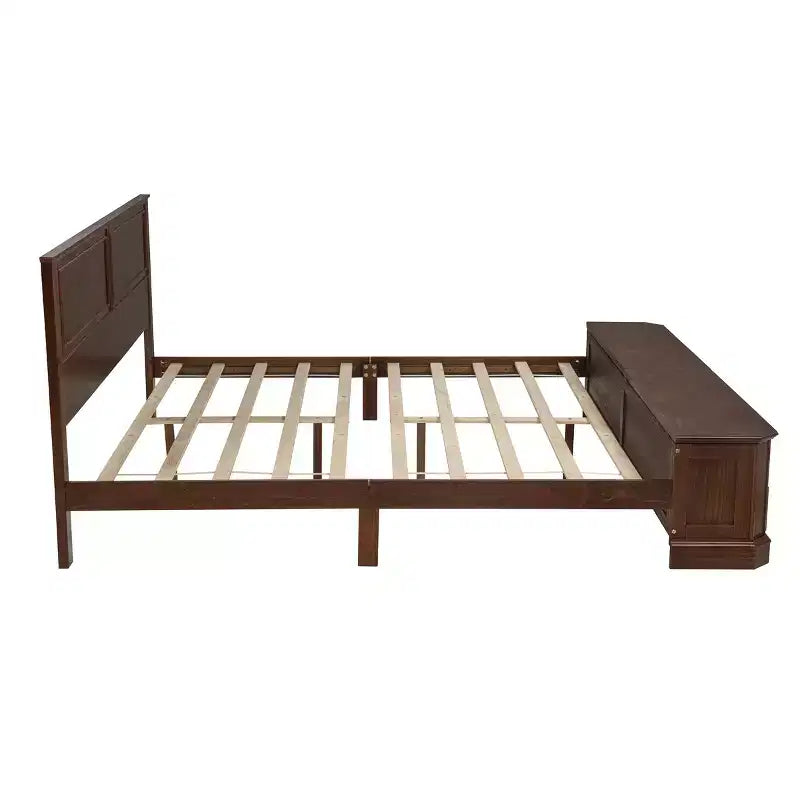 Lit plate-forme queen de ferme – Tête de lit, banc de rangement au pied de lit et 2 tiroirs