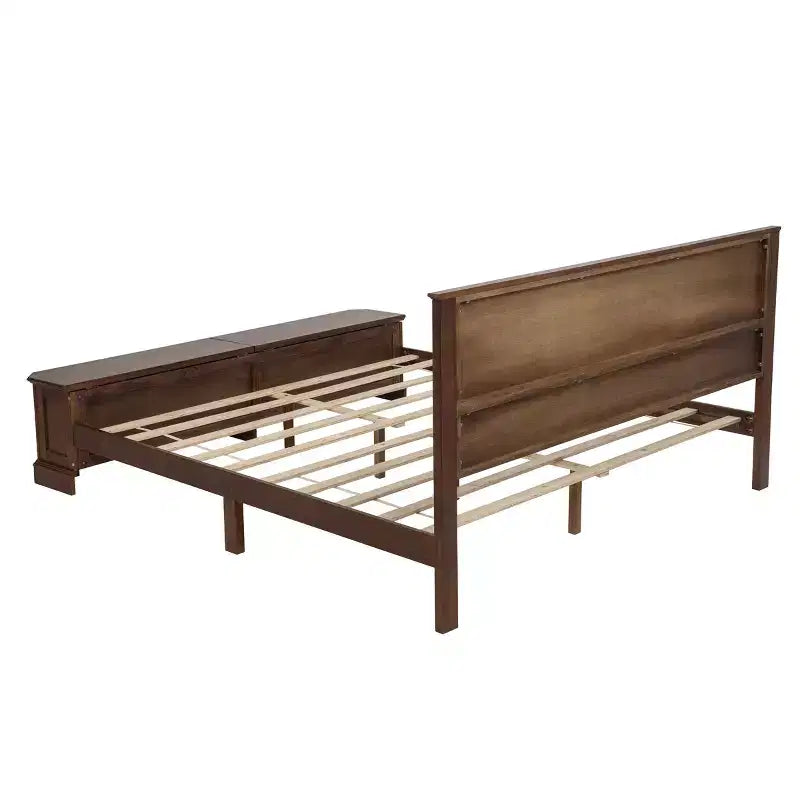 Lit plate-forme queen de ferme – Tête de lit, banc de rangement au pied de lit et 2 tiroirs