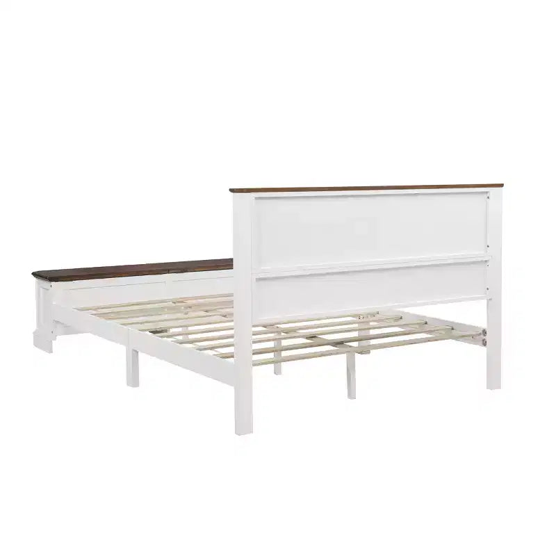 Lit plate-forme queen de ferme – Tête de lit, banc de rangement au pied de lit et 2 tiroirs