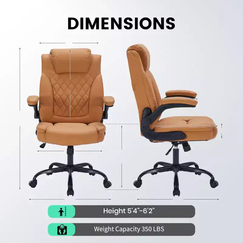 Fauteuil de bureau ergonomique robuste – 350 lb, cuir PU, support lombaire et accoudoirs relevables