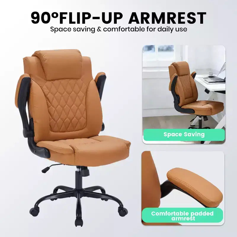 Fauteuil de bureau ergonomique robuste – 350 lb, cuir PU, support lombaire et accoudoirs relevables