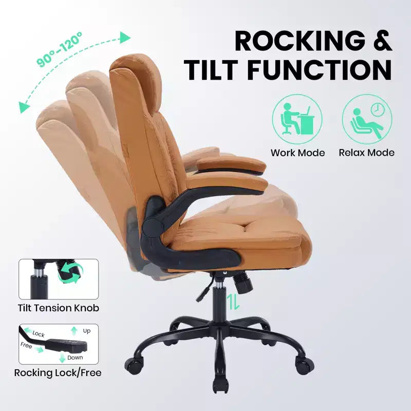 Fauteuil de bureau ergonomique robuste – 350 lb, cuir PU, support lombaire et accoudoirs relevables