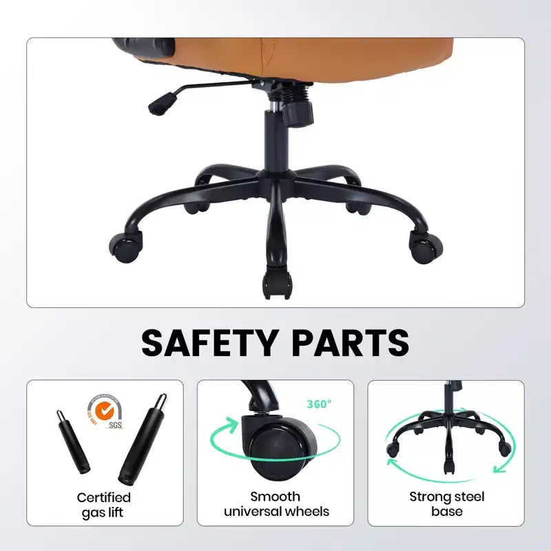 Fauteuil de bureau ergonomique robuste – 350 lb, cuir PU, support lombaire et accoudoirs relevables