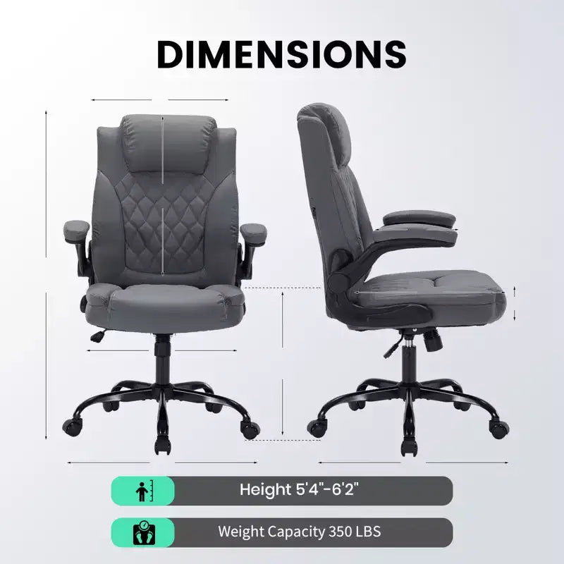 Fauteuil de bureau ergonomique robuste – 350 lb, cuir PU, support lombaire et accoudoirs relevables