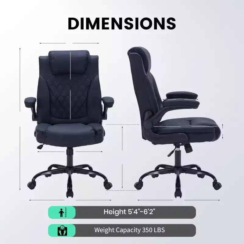 Fauteuil de bureau ergonomique robuste – 350 lb, cuir PU, support lombaire et accoudoirs relevables