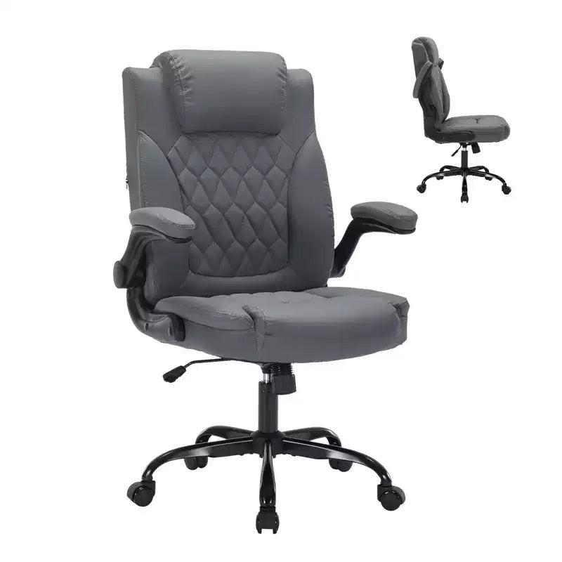 Fauteuil de bureau ergonomique robuste – 350 lb, cuir PU, support lombaire et accoudoirs relevables