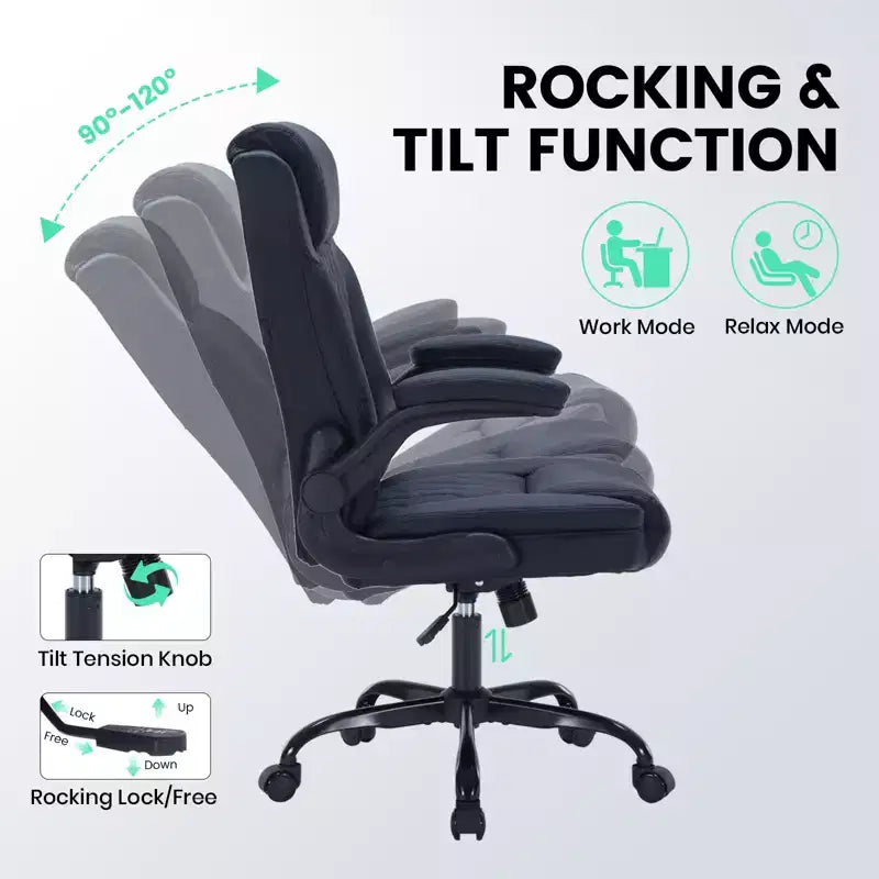 Fauteuil de bureau ergonomique robuste – 350 lb, cuir PU, support lombaire et accoudoirs relevables