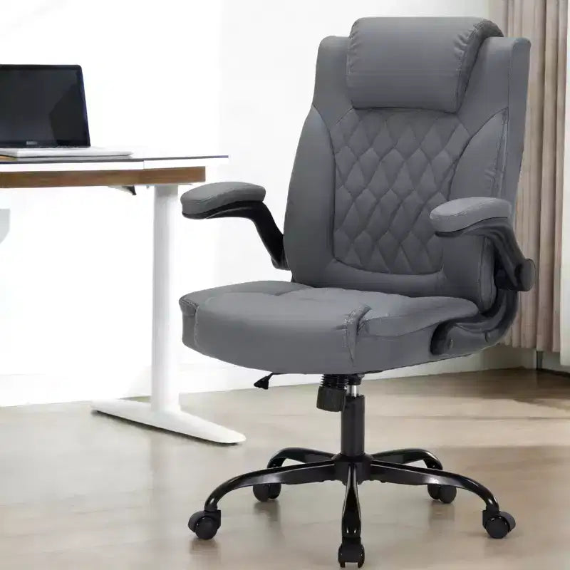 Fauteuil de bureau ergonomique robuste – 350 lb, cuir PU, support lombaire et accoudoirs relevables