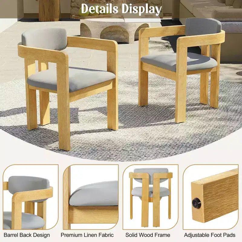 Lot de 2 chaises de salle à manger d'extérieur Whisen, chaises de salle à manger de patio avec accoudoirs, chaises de jardin modernes en bois d'acacia avec coussins, design ergonomique