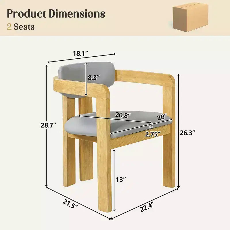 Lot de 2 chaises de salle à manger d'extérieur Whisen, chaises de salle à manger de patio avec accoudoirs, chaises de jardin modernes en bois d'acacia avec coussins, design ergonomique