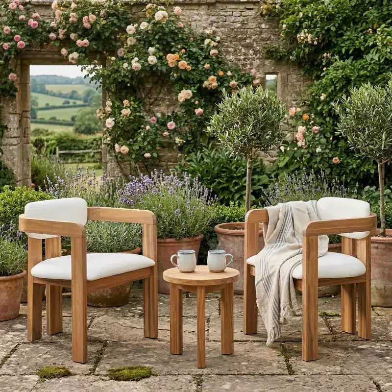 Lot de 2 chaises de salle à manger d'extérieur Whisen, chaises de salle à manger de patio avec accoudoirs, chaises de jardin modernes en bois d'acacia avec coussins, design ergonomique