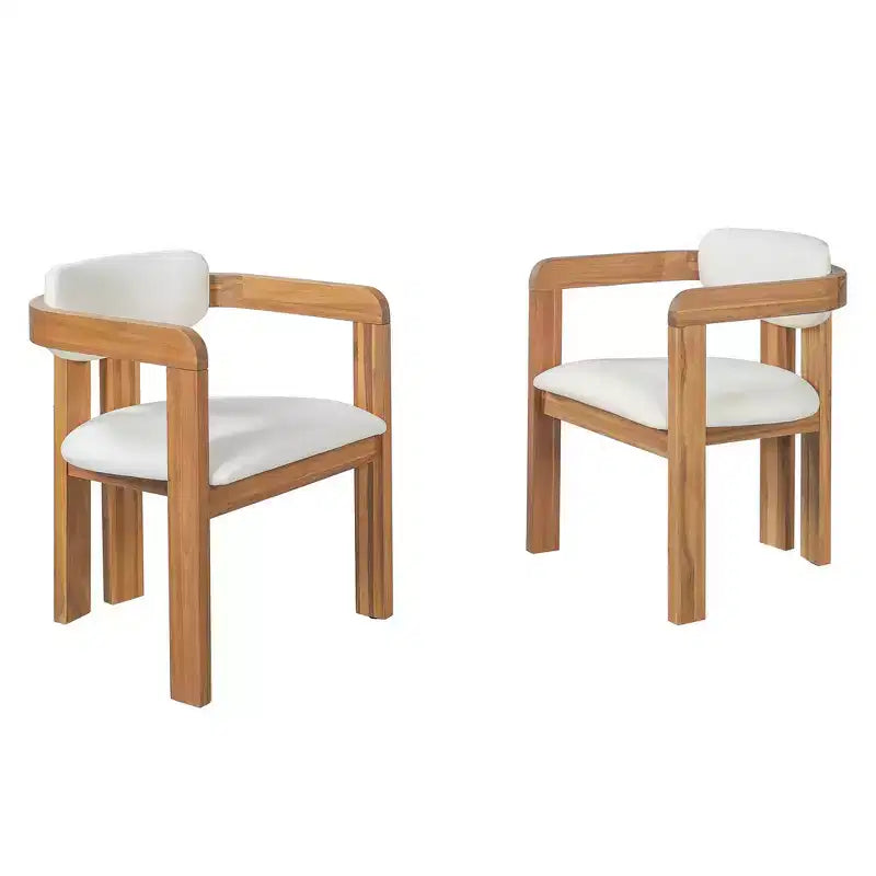 Lot de 2 chaises de salle à manger d'extérieur Whisen, chaises de salle à manger de patio avec accoudoirs, chaises de jardin modernes en bois d'acacia avec coussins, design ergonomique
