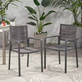 Set of 2 Outdoor Aluminum Rope Dining Chairs, Dark Gray, Patio Armchairs for Backyard Poolside