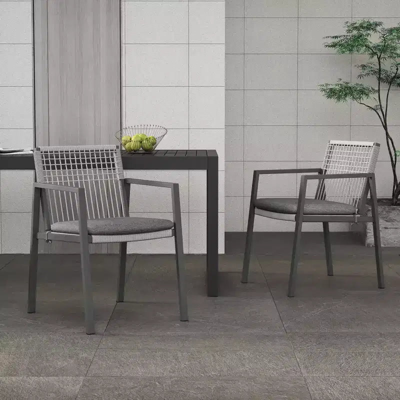 Set of 2 Outdoor Aluminum Rope Dining Chairs with Cushion, Patio Armchairs for Backyard Poolside