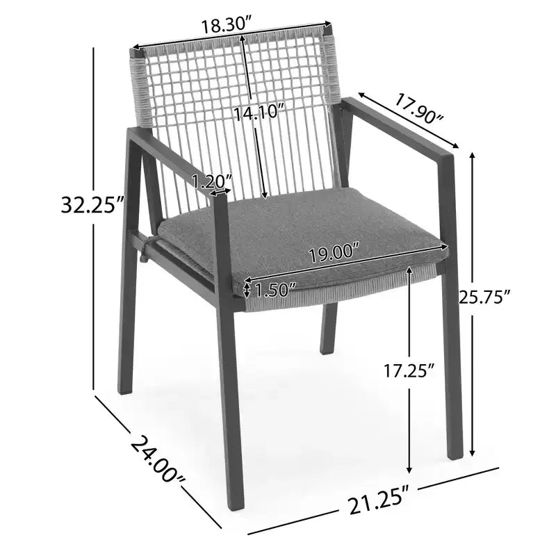 Ensemble de 2 chaises de salle à manger d'extérieur en aluminium tressé avec coussin, fauteuils de patio pour bord de piscine